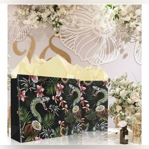 NEW 12 Pack 13" Heavy Duty Gift Black Floral Snake Gothic Bags